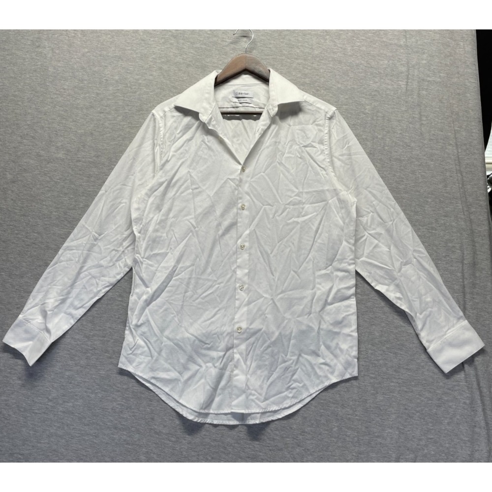 Calvin Klein Dress Shirt Mens Medium 15.5 32/33 White Textured Slim Fit Stretch